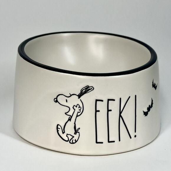 Peanuts X Rae Dunn Snoopy EEK! Halloween Dog Pet Food Raised Bowl 6x3.5” Ceramic - Picture 3 of 8